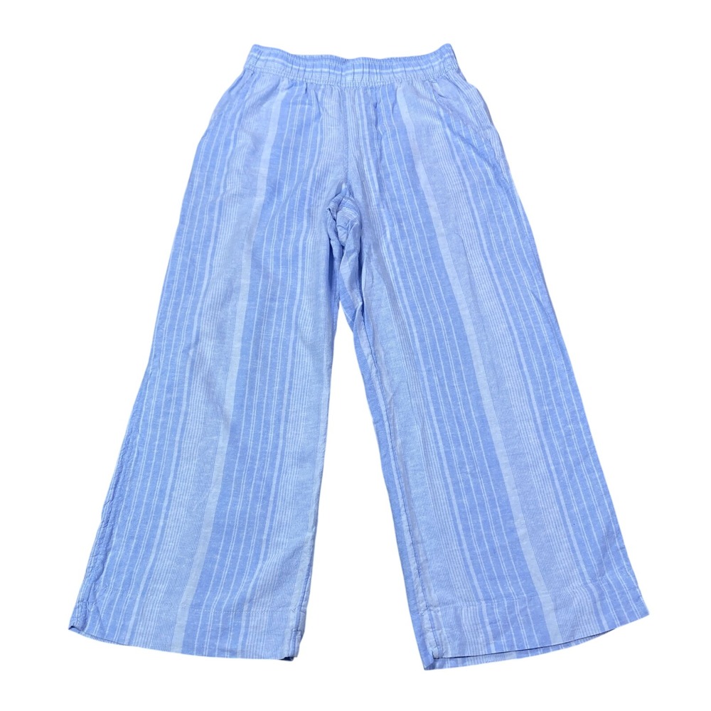 Tahari Wide Leg Pants Womens XS Blue Linen Blend Stripe Pull On Coastal Beach